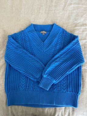 JCrew Blue Cable Knit V-Neck Sweater
